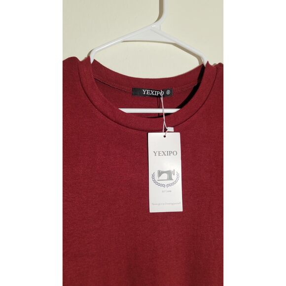 YEXIPO NWT Short Sleeve T Shirt Dress Wine Red Loose Fit Dress w/Pockets sz S - Picture 8 of 8